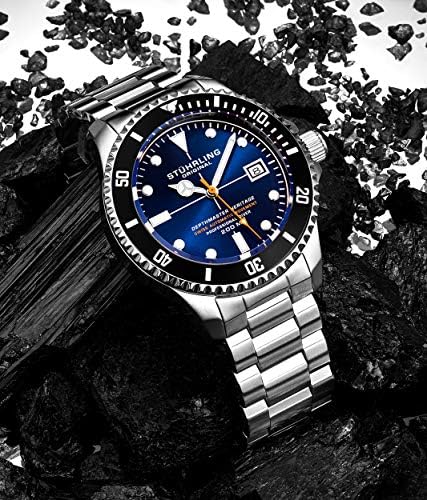 Stuhrling Original Mens Swiss Automatic Stainless Steel Professional DEPTHMASTER Dive Watch, 200 Meters Water Resistant