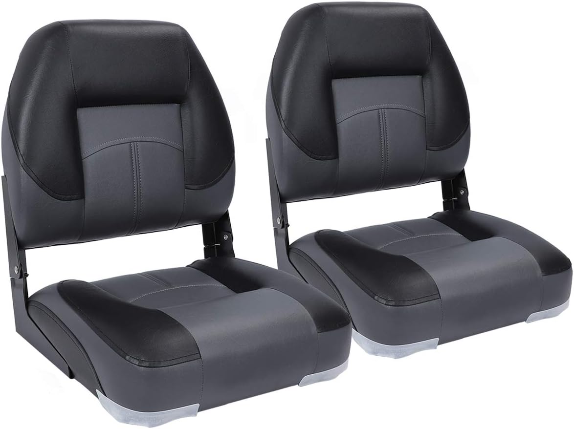 NORTHCAPTAIN T1 Deluxe Low Back Folding Fishing Boat Seats 2 Pack - Premium Bass/Jon/Pontoon Boat Chairs,4 Mounting Screws Included