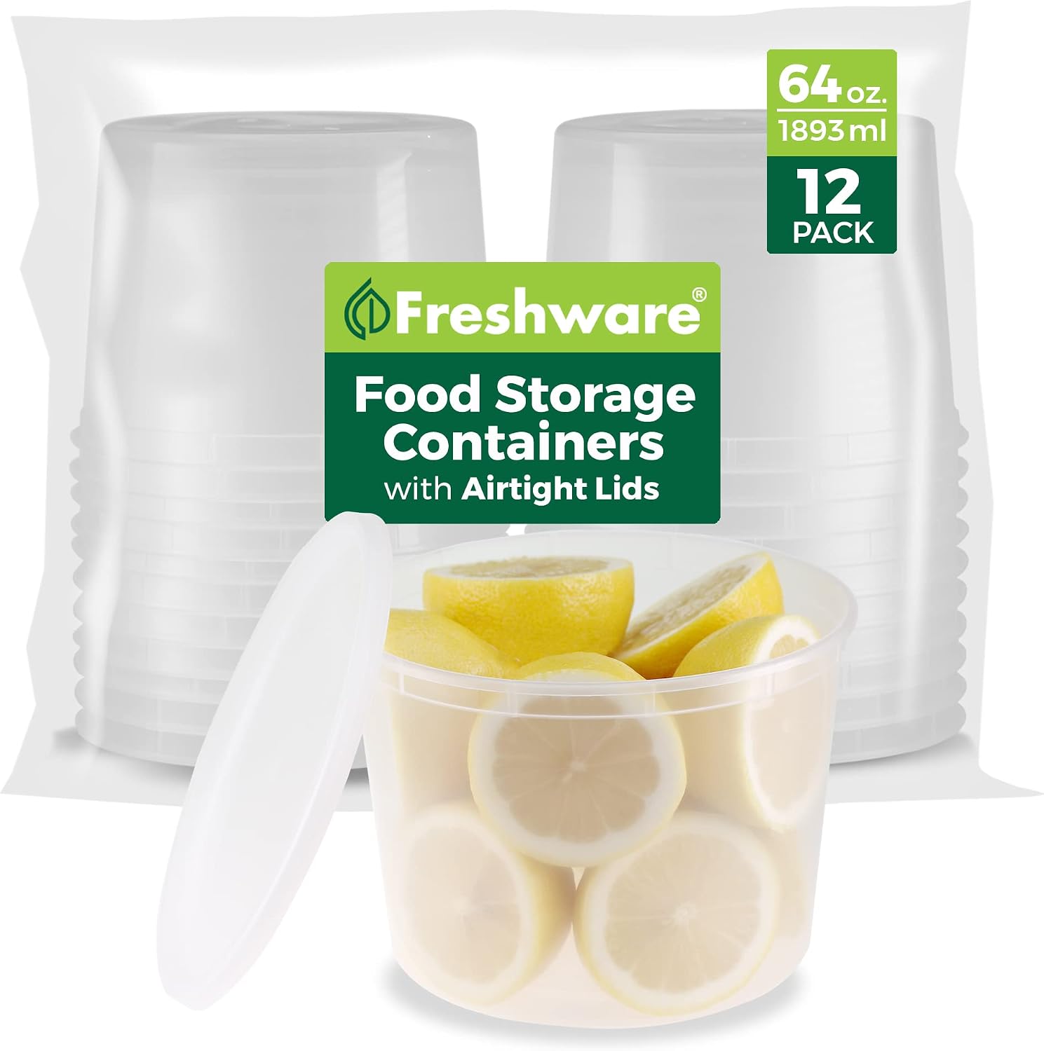Freshware Food Storage Containers [24 Set] 32 oz Plastic Deli Containers with Lids, Slime, Soup, Meal Prep Containers | BPA Free | Stackable | Leakproof | Microwave/Dishwasher/Freezer Safe