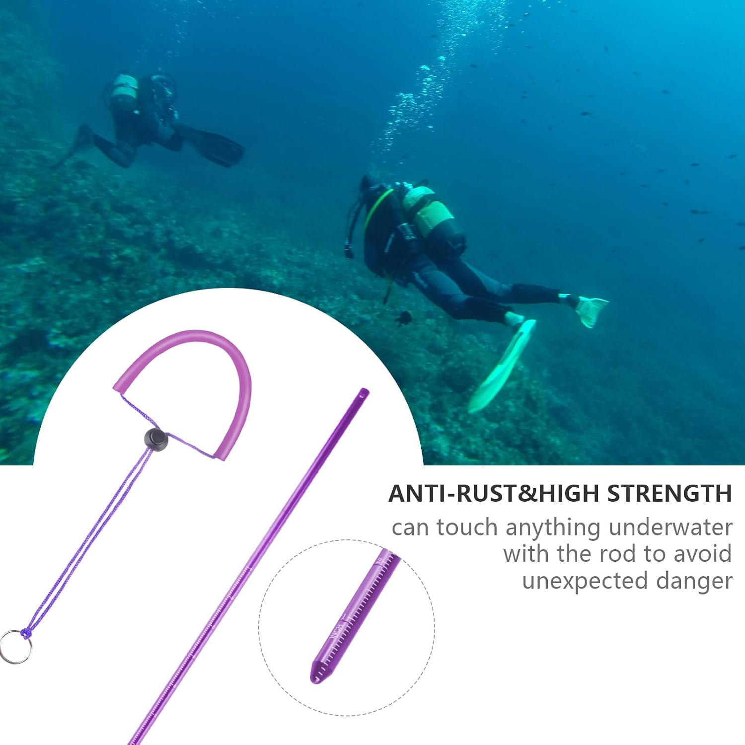 ORCATORCH Scuba Diving Pointer 13 inchs Aluminum Alloy Lobster Tickle Pointer Underwater Shaker Noise Maker Dive Stick Rod with Lanyard Multifunctional Scuba Diving Accessories