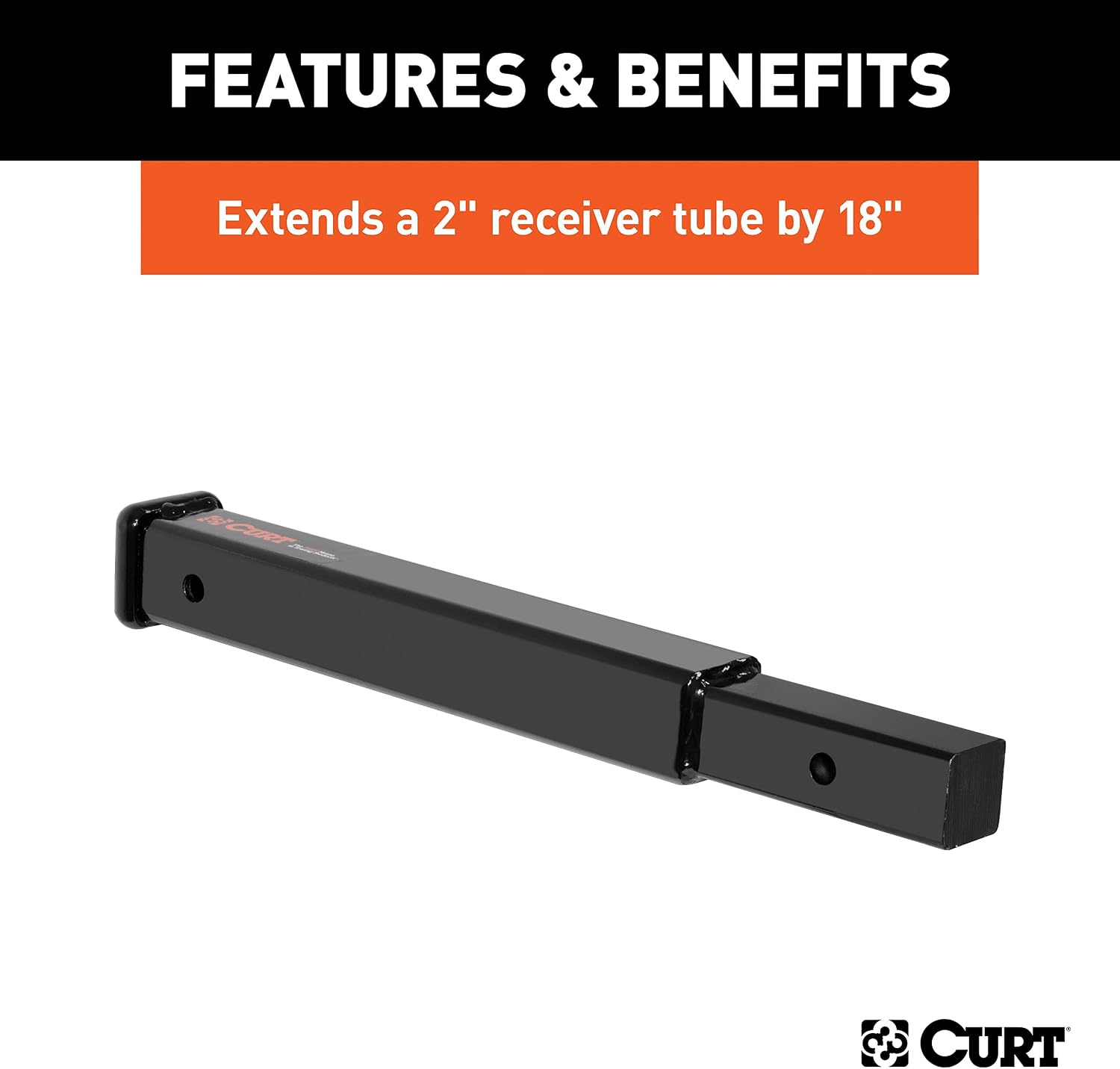 CURT 45796 18-Inch Trailer Hitch Extension for 2-Inch Receiver, 3,500 lbs.