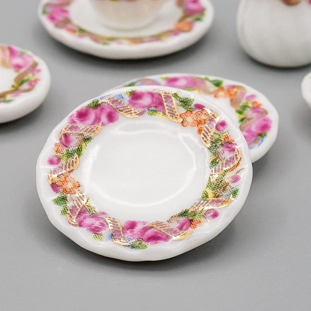 Odoria 1/12 Miniature Porcelain Tea Set 15Pcs Dollhouse Decoration Accessories, Grapes