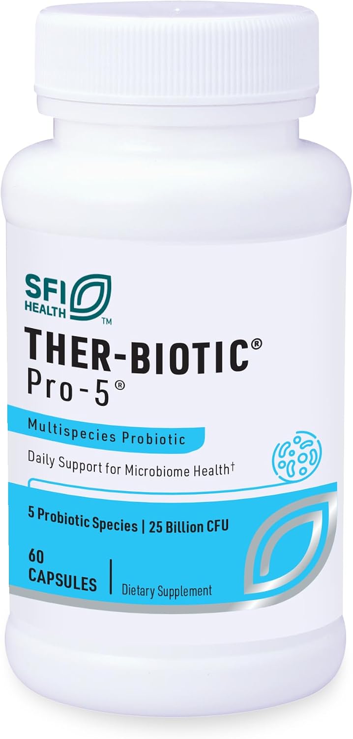 Klaire Labs SFI Health Pro-5 Probiotic, 60 Capsules | 25 Billion CFU High Dose Multispecies Gut Recolonization Support for Men & Women, Hypoallergenic & Dairy-Free