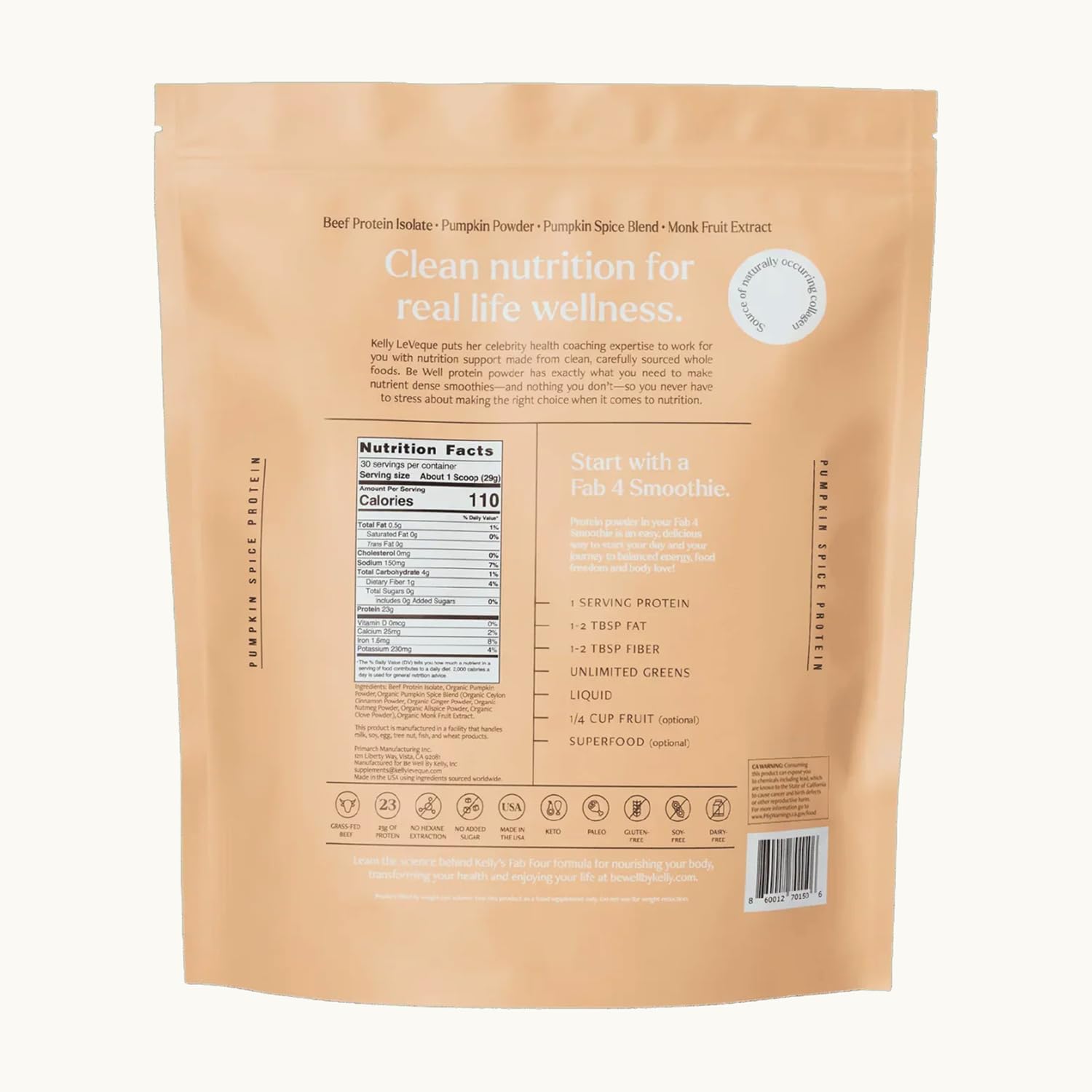 Be Well by Kelly Grass Finished Beef Protein Powder Vanilla Flavor