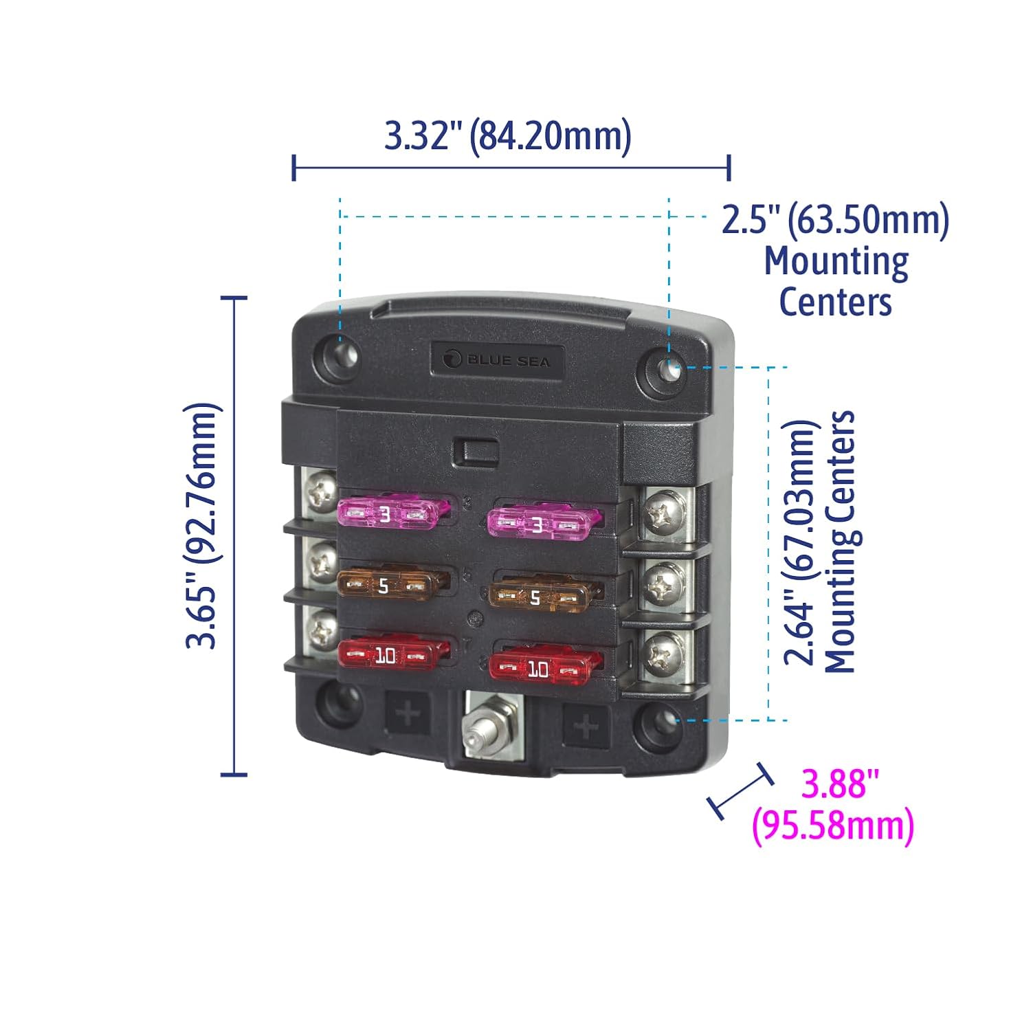 Blue Sea Systems ST Blade Fuse Block 6 Way Circuits with Negative Bus and Cover, 100 Amps, 5025