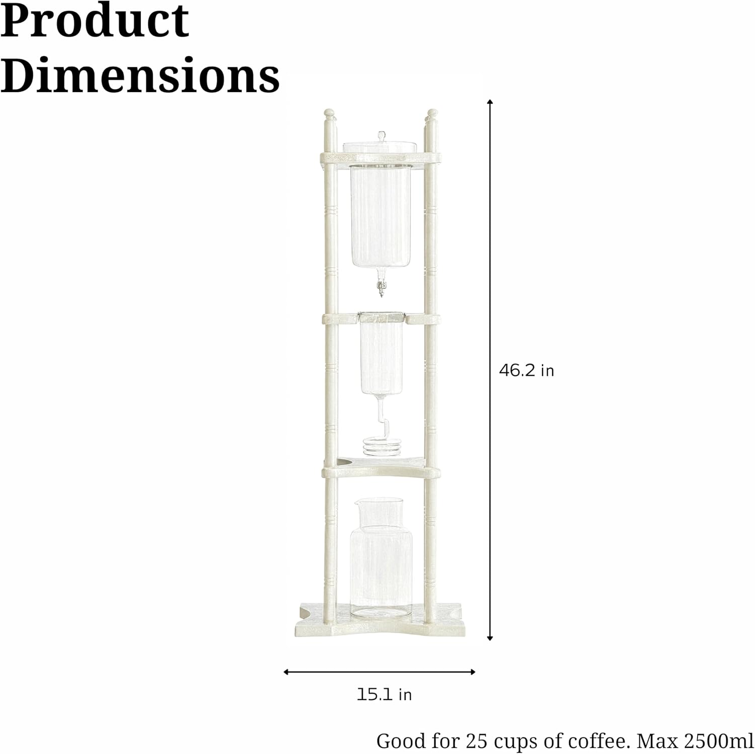 Nispira Iced Coffee Cold Brew Drip Tower Coffee Maker, 6–8 Cup Manual Cold Brew Brewer with Adjustable Valve, Wooden Frame & Glassware, Slow Cold Extraction System