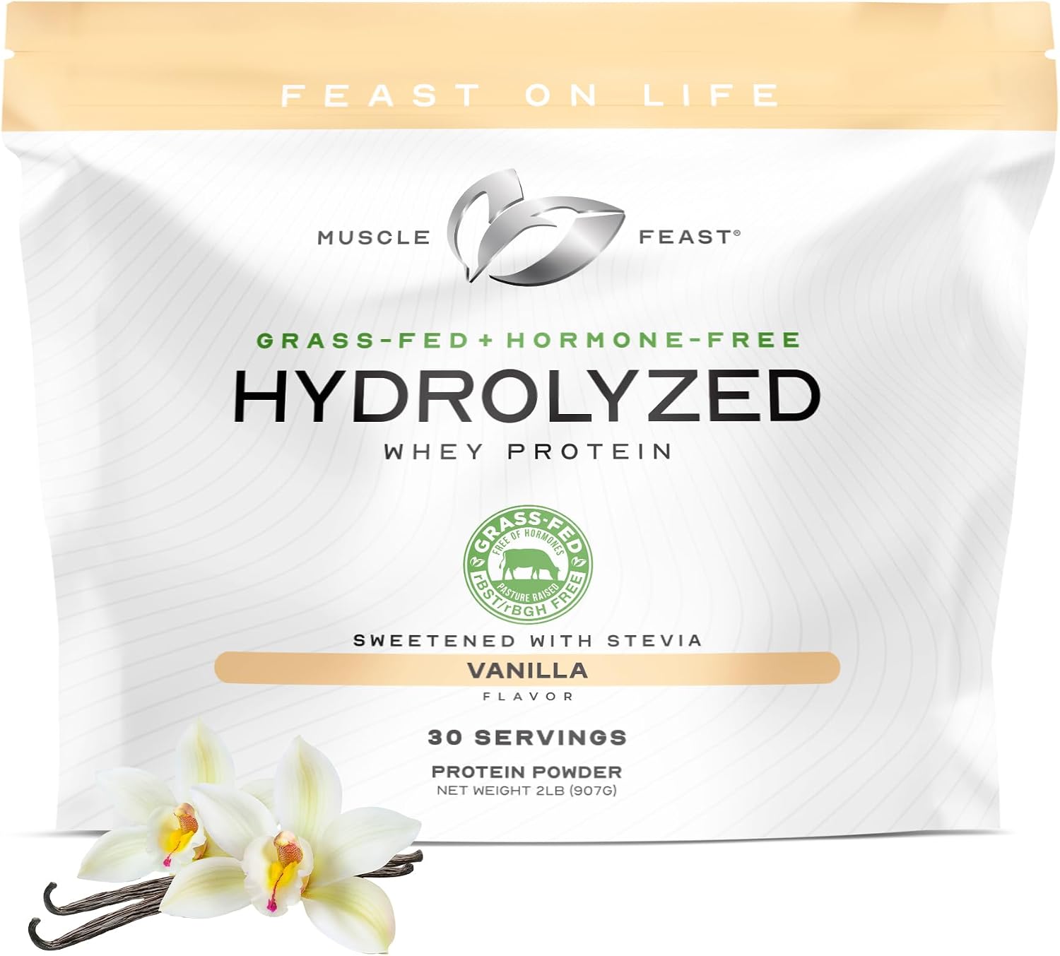 Muscle Feast Grass Fed Hydrolyzed Whey Protein Powder, Chocolate (2lb) | All Natural Hormone-Free, Hydro Whey Powder for Men and Women, Clean, Non-GMO, Delicious Hydrolyzed Protein Powder