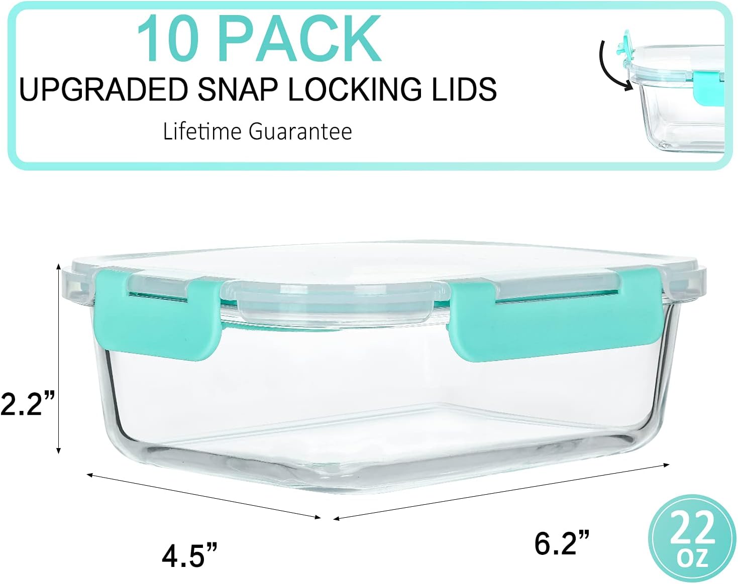 M MCIRCO 10 Pack,22 oz Glass Food Storage Containers with lids, Gray | Glass Meal Prep Containers,Airtight Lunch Containers with Lids, Microwave, Oven, Freezer and Dishwasher Friendly, BPA Free