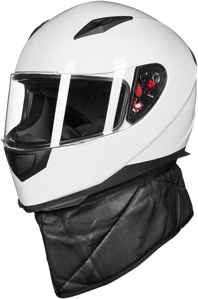ILM Full Face Motorcycle Street Bike Helmet with Removable Winter Neck Scarf + 2 Visors DOT Model ILM-313