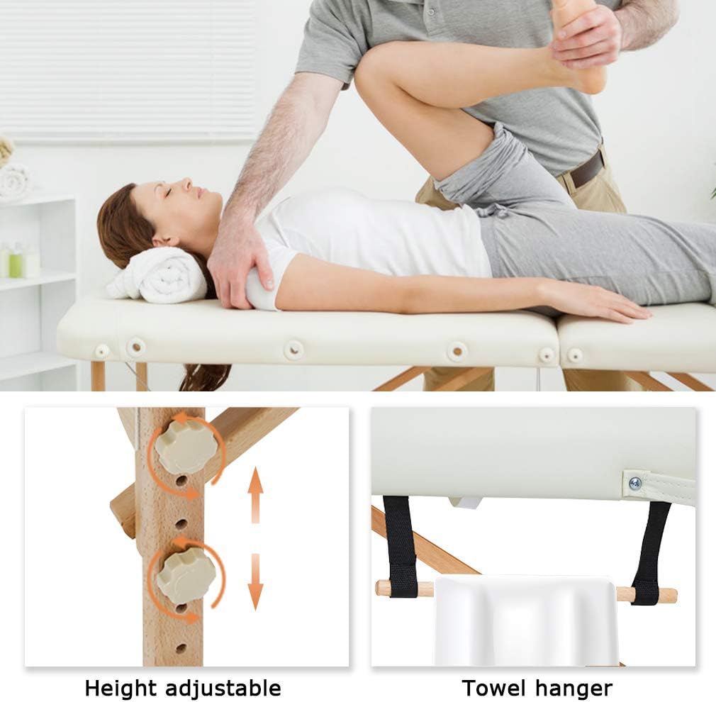 BestMassage Massage Bed Portable Massage Table 28 inch Wide Lash Bed Height Adjustable 2 Folding Spa Table with Towel Hanger Oil Pouch Half Bolster Round Bolster Non-Woven Bag
