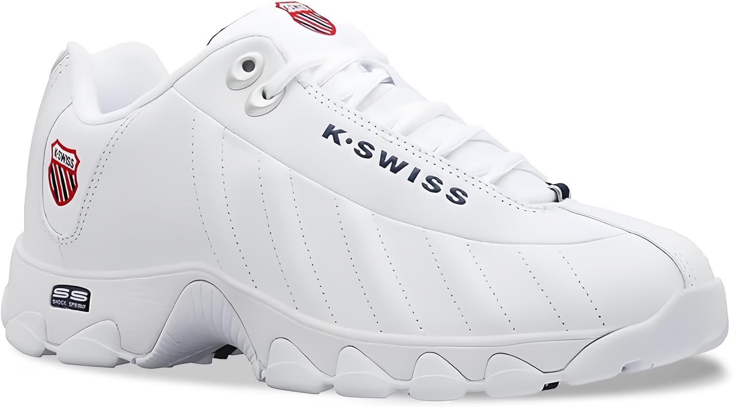 K-Swiss Men's ST329 CMF Sneaker, Wide Tennis Walking Shoes Leather Upper | Court Inspired, Tennis Heritage, Comfort Soft Cushioning, Arch Support, Wide Feet Fit, Chunky Silhouette, Classic Style.