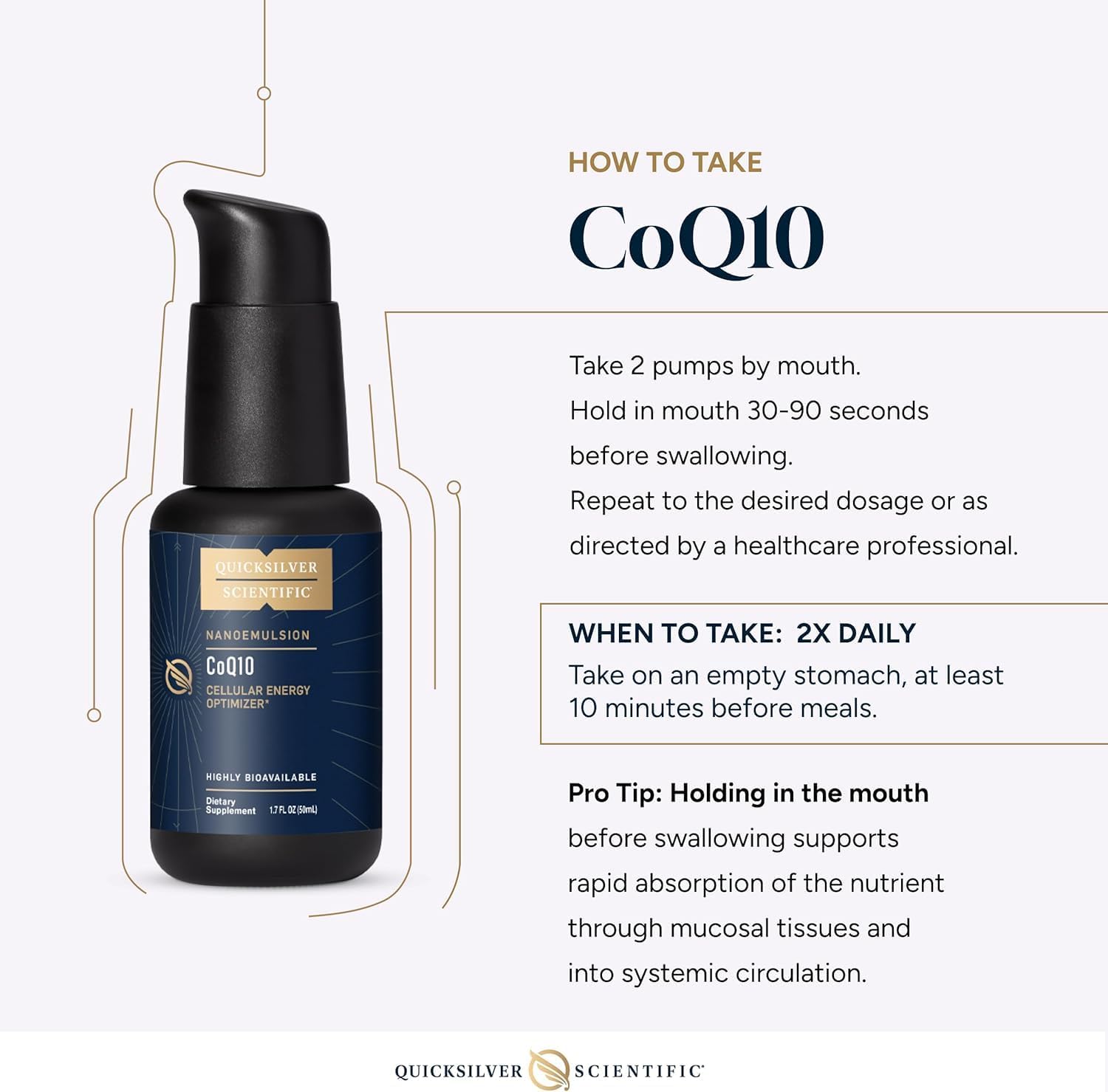 Quicksilver Scientific CoQ10 Nanoemulsion, 1.7oz / 50ml | Liposomal Coenzyme Q10 Cardiovascular Support and Cellular Energy Supplement