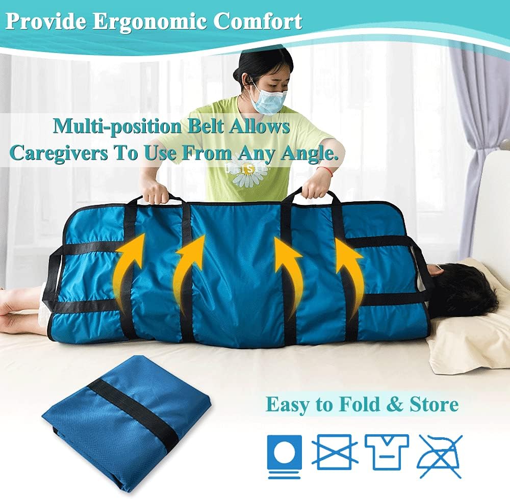 NEPPT Positioning Pad Draw Sheet Patient Transfer Board Lift Sheet Slide Protective Hospital Bed Mat with Handles for Incontinence, Bariatric, Elderly - Reusable & Washable (Blue-39" x 46")