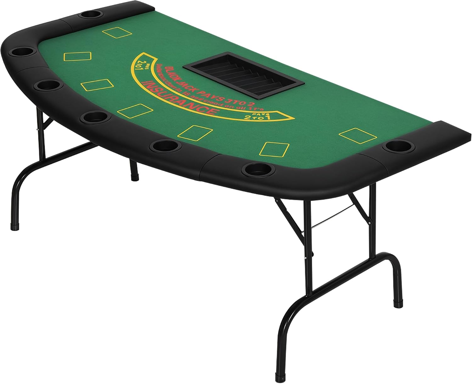 Soozier Poker Table Foldable Blackjack Table for 7 Players 72" Green Felt