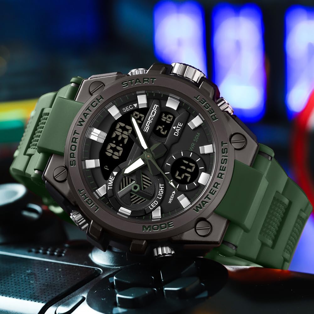 KXAITO Men's Watches Sports Outdoor Waterproof Military Watch Date Multi Function Tactics LED Alarm Stopwatch