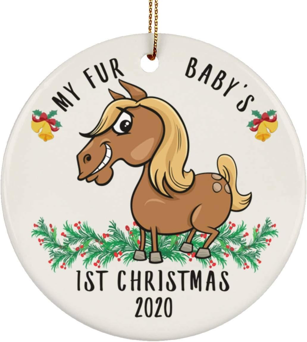 Personalized Date Custom Year Horse Pony My Fur Babby 1st 2026 Christmas Tree Ornaments Gifts New Years 2027 Decorations Circle Ceramic