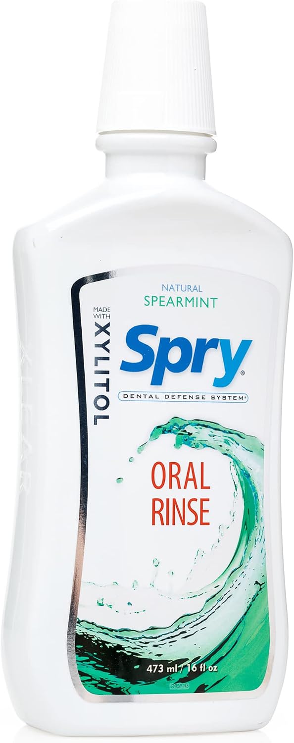 Spry Natural Xylitol Oral Rinse Mouthwash, Spearmint - 16 fl oz (Pack of 1) | Natural, Fluoride Free, Enamel Support, Low Alcohol, Gentle for Sensitive Mouth and Gum, Non-GMO, No Burn