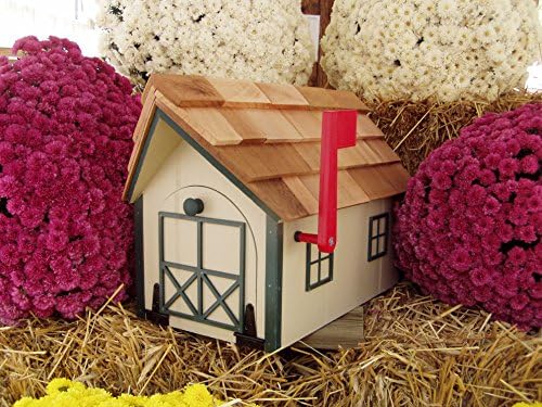 Amish Homemade Handmade Handcrafted Rural Mailbox Almond/Green Trim