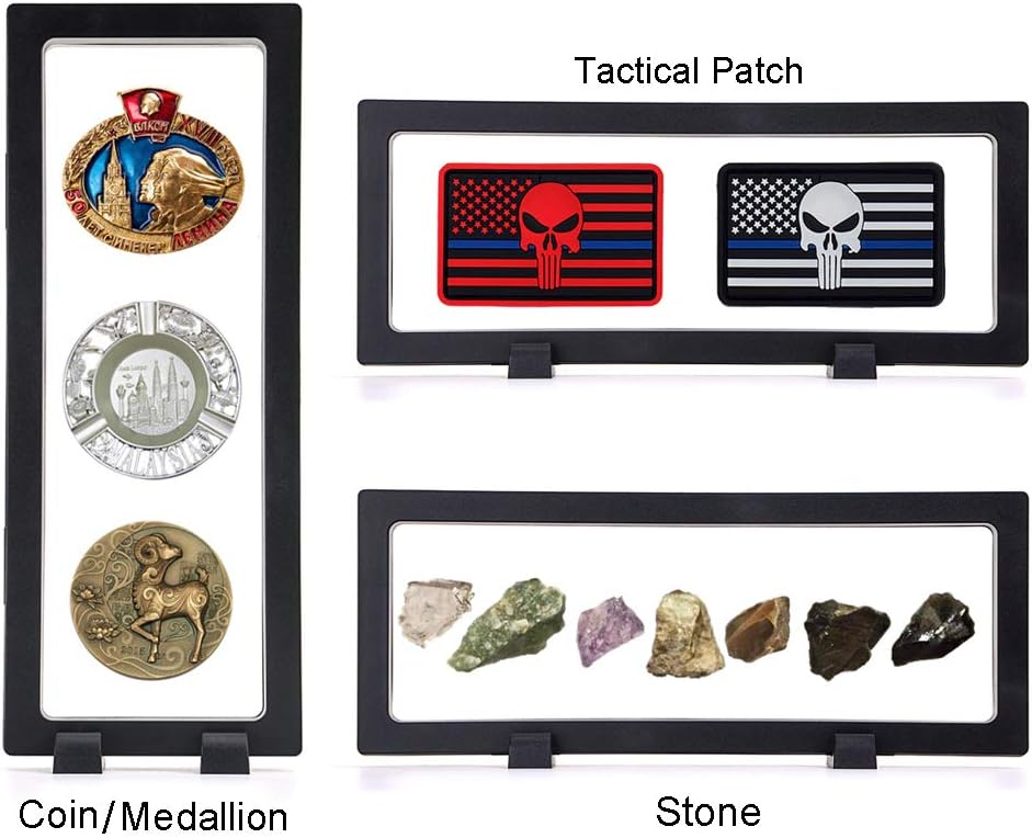 Skelang 3D Floating Display Case with 9 Coin Capsules, 9"×3.54"×0.75" Display Stand Holder Suspension Frame for AA Medallion, Antique Challenge Coin