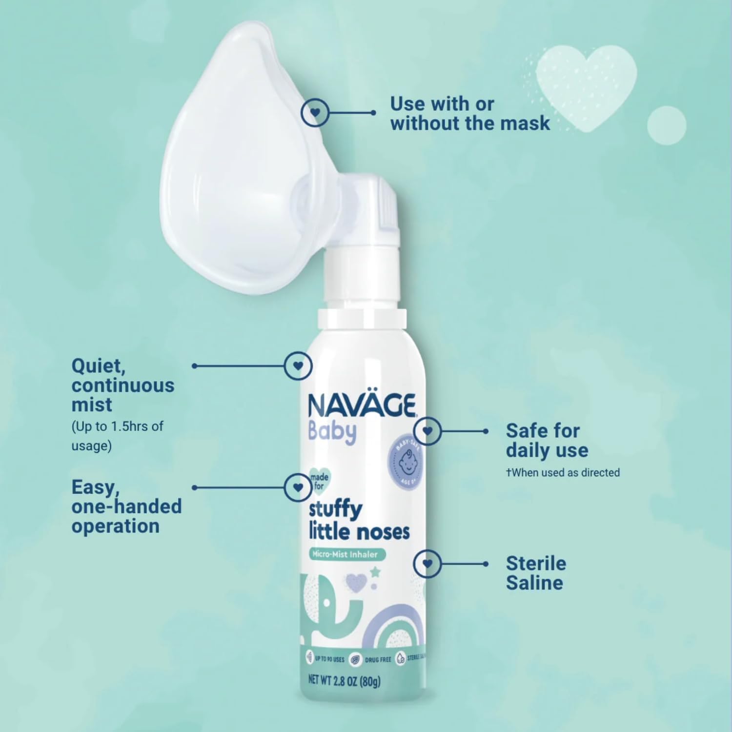 Navage® Baby Nasal Congestion Micro-Mist Inhaler, 2.8 Oz, with Mask | Gentle Congestion Relief: Pediatrician-Endorsed
