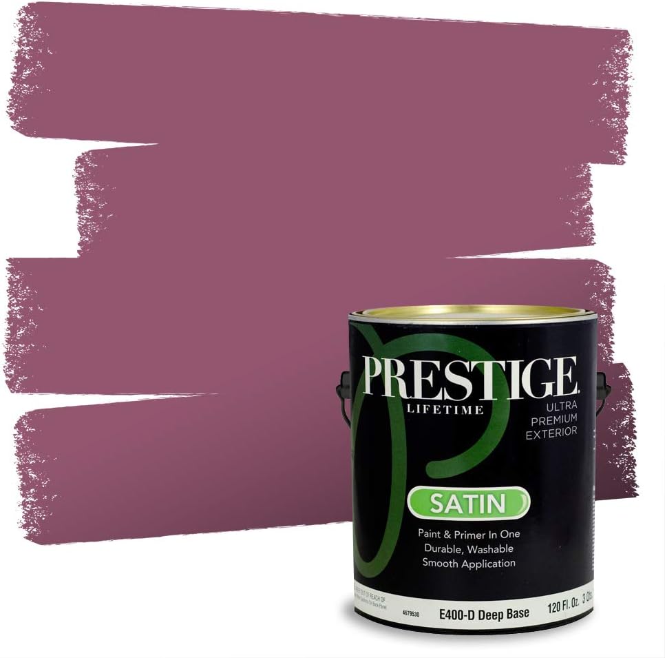 PRESTIGE Paints Exterior Paint and Primer In One, 1-Gallon, Satin, Comparable Match of Sherwin Williams* Grandeur Plum*