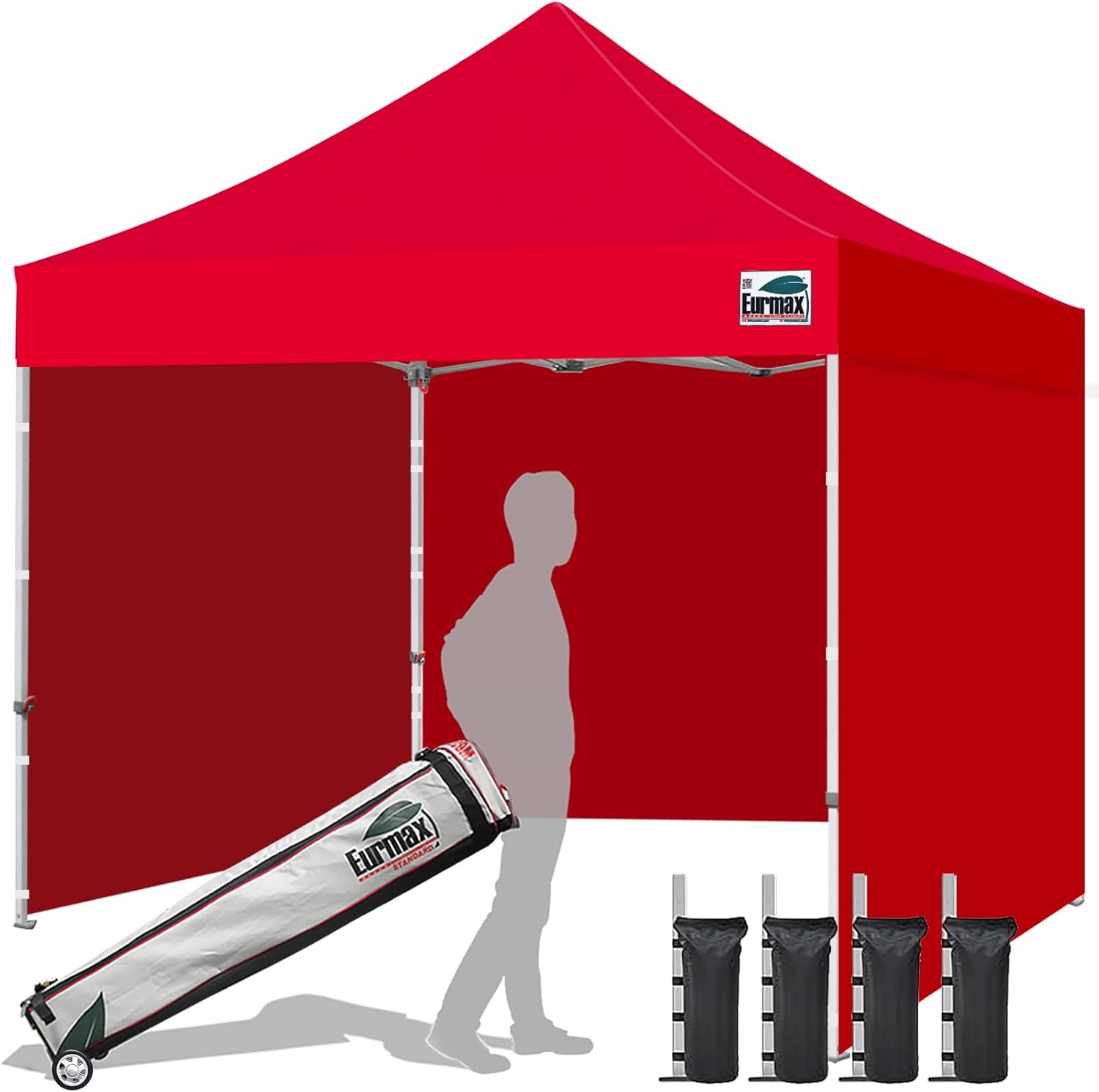 Eurmax USA 10x10 Pop Up Canopy Tent,Commercial Tent with Patented No-Tip Rolling Bag,4 Zippered Removable Walls,UV & Water Resistant Canopy Top,Heavy Duty Outdoor Gazebo,Instant Shelter(White)