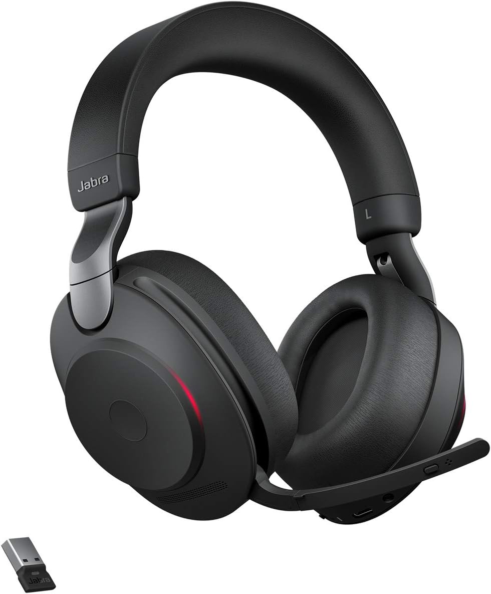 Jabra Evolve2 85 Wireless PC Headset – Noise Cancelling UC Certified Stereo Headphones with Long-Lasting Battery – USB-C Bluetooth Adapter –