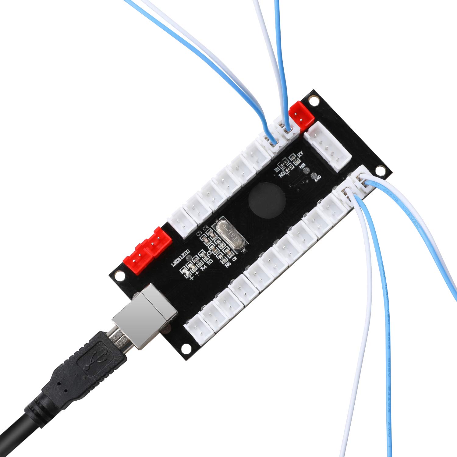 Guwarry 2-Player Zero Delay USB Encoder PC to HAPP Joysticks/HAPP Arcade Buttons for PC, MAME, Raspberry Pi, Arcade1Up - Three 5V Power Output for led Joysticks/LED Daisy Chain/LED Arcade Buttons