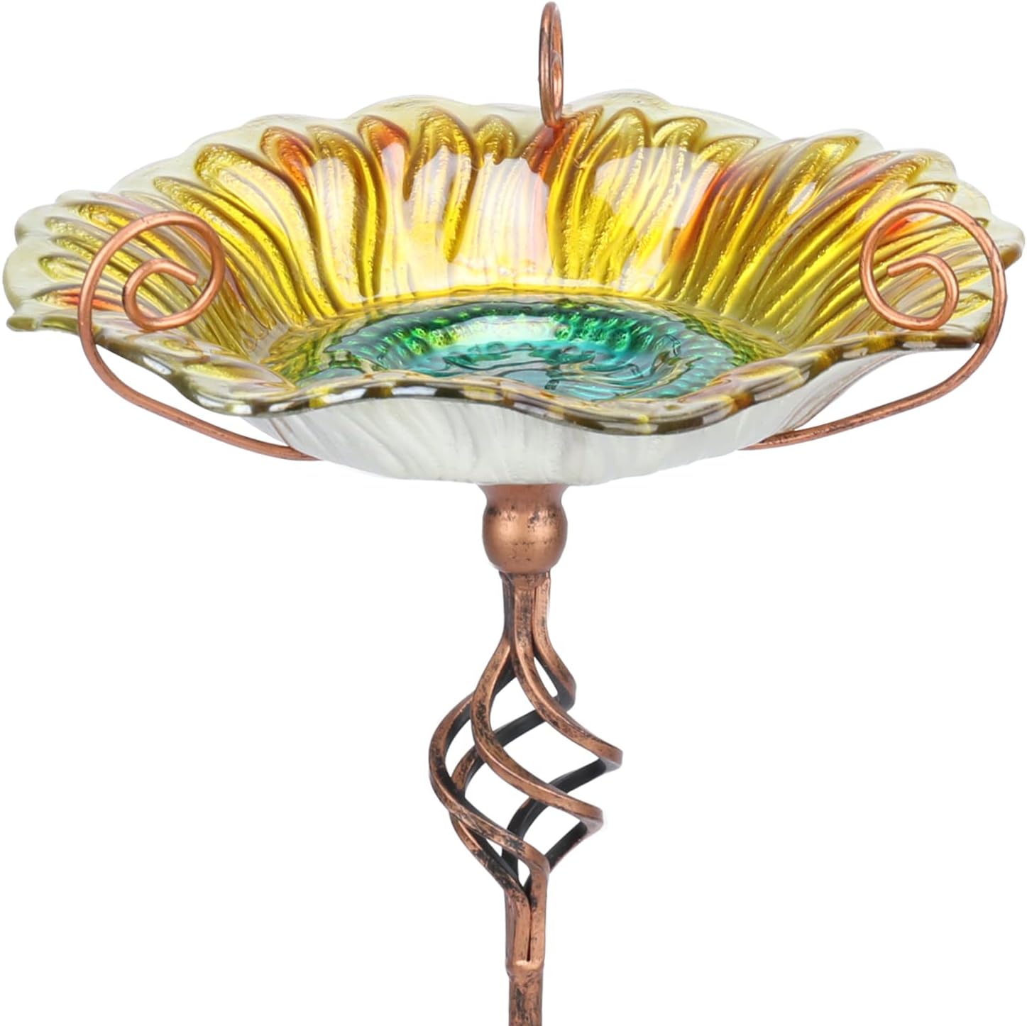 MUMTOP Bird Bath Outdoor, Glass Birdbath Bowl with Stake Garde Decor, Blue