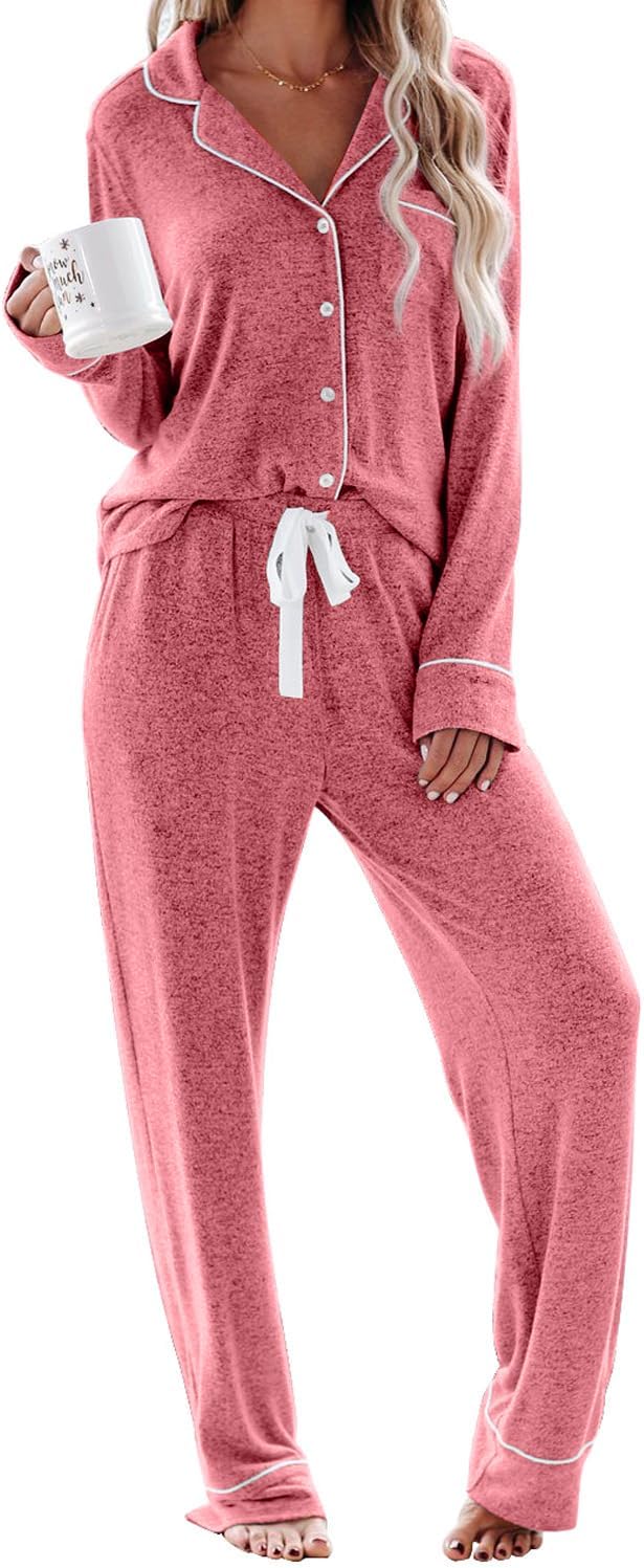 Aamikast Women's Pajama Sets Long Sleeve Button Down Sleepwear Nightwear Soft Pjs Lounge Sets