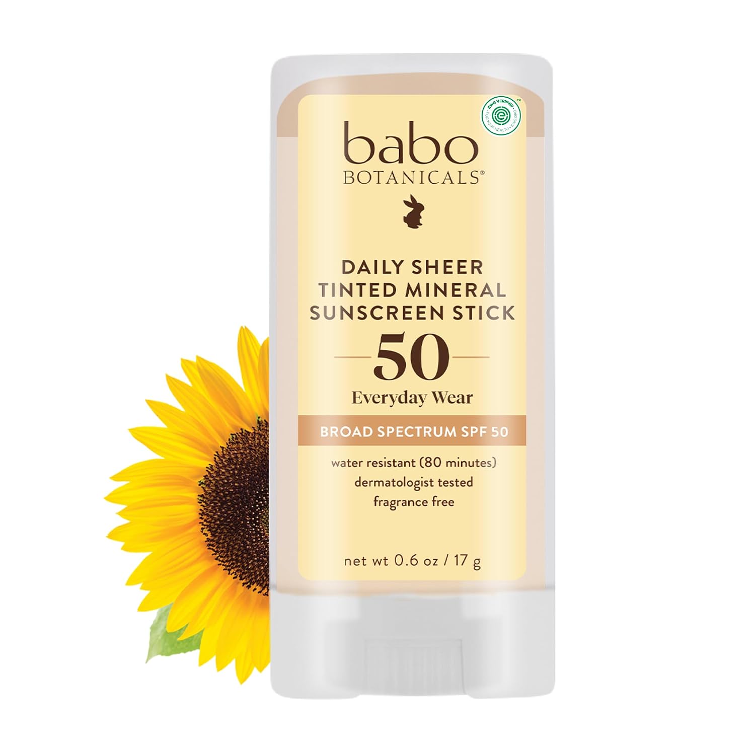 Babo Botanicals Daily Sheer Mineral Tinted Sunscreen Stick SPF50 - Natural Zinc Oxide - For Face - For all ages - EWG Verified - Water Resistant
