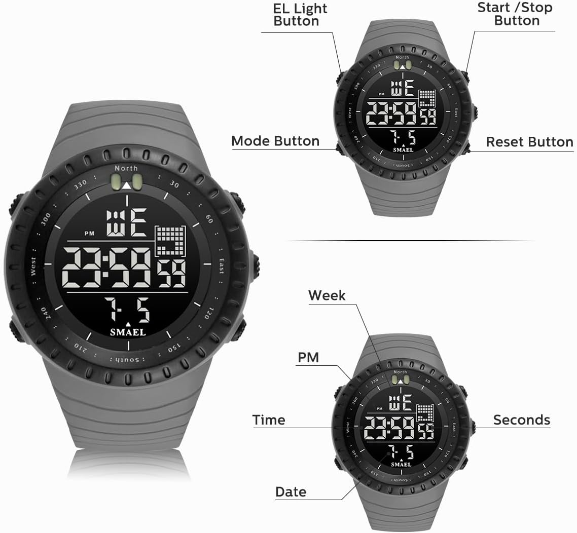 L LAVAREDO Mens Digital Watch Sports Military Watches Waterproof Outdoor Chronograph Wrist Watches for Men with LED Back Ligh/Alarm/Date