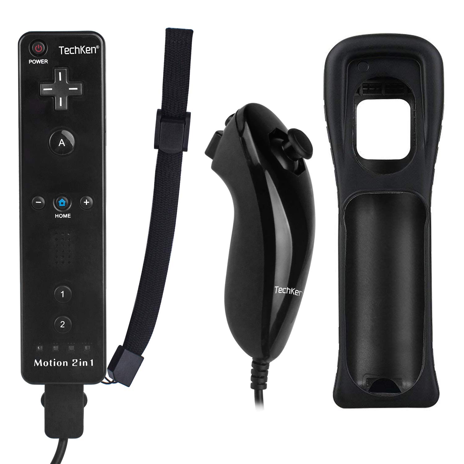 TechKen 2 Pack Wii Controllers with Wii Motion Plus Inside | Shock Wii Nunchuk Controller | Compatible Nintendo Wii, Motion Plus Wii Controller