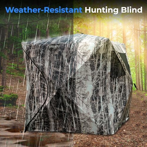 SereneLife Caretaker Ground Hunting Blind – Pop-Up Camouflage Deer Blind w/Dual-Floor Kick-Outs, Water Repellent and UV Treated