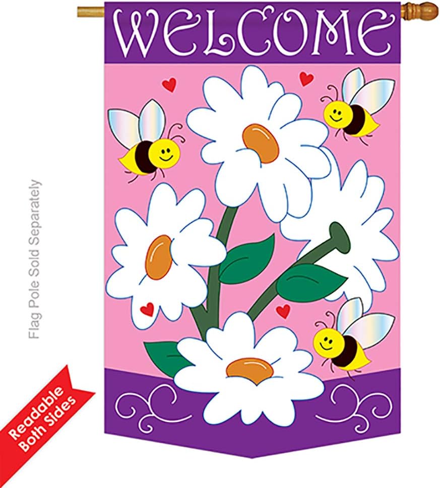 Two Group - Daisies Spring - Everyday Floral Applique Decorative Vertical House Flag 28" x 44"