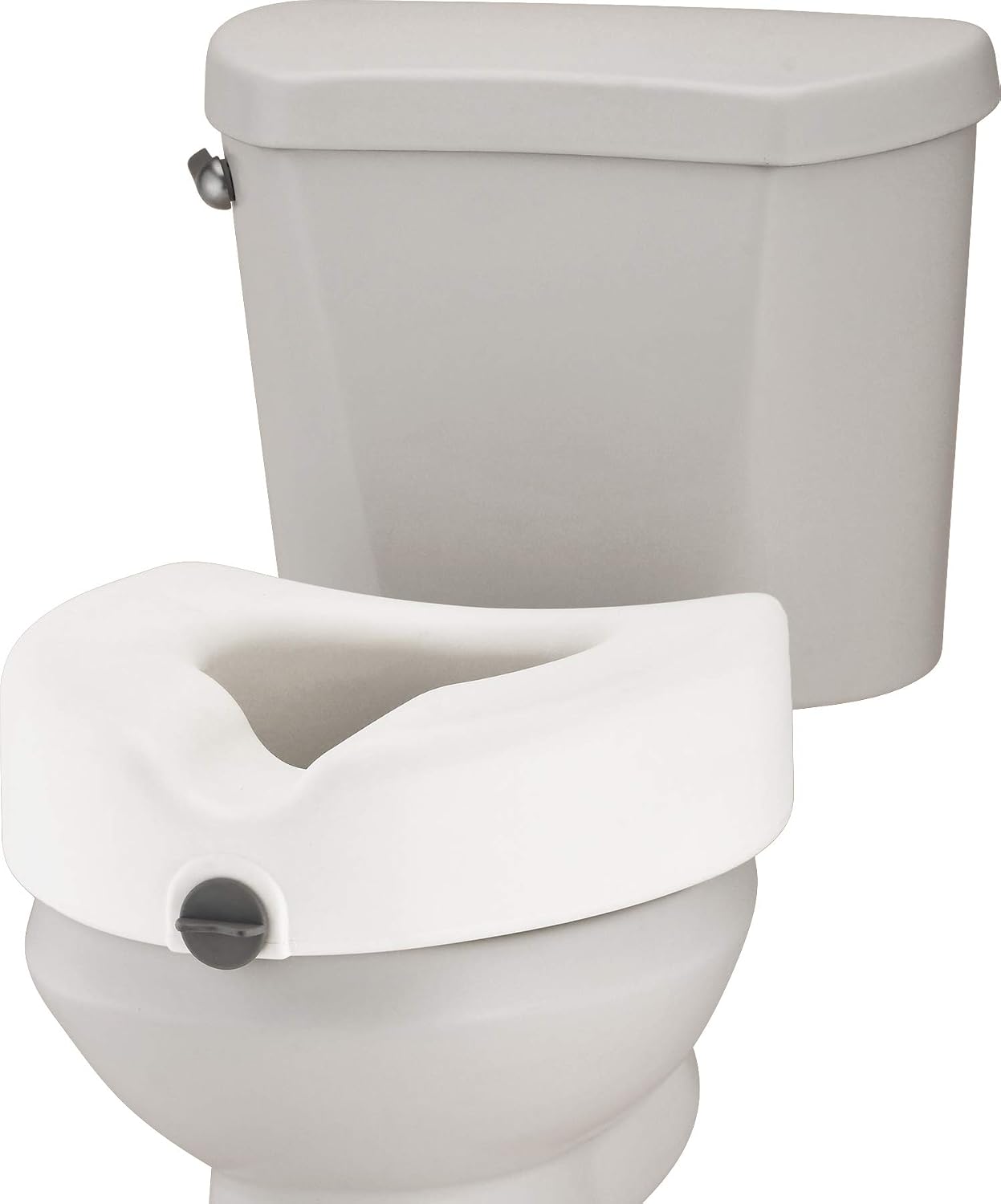 NOVA Toilet Seat Riser with Arms – Adds 5” Height, Raised Toilet Seat with ON/Off Front Lock, Adjustable & Removable Padded Arms (17.75”–20”), 300 lb Capacity, Safety Aid for Seniors