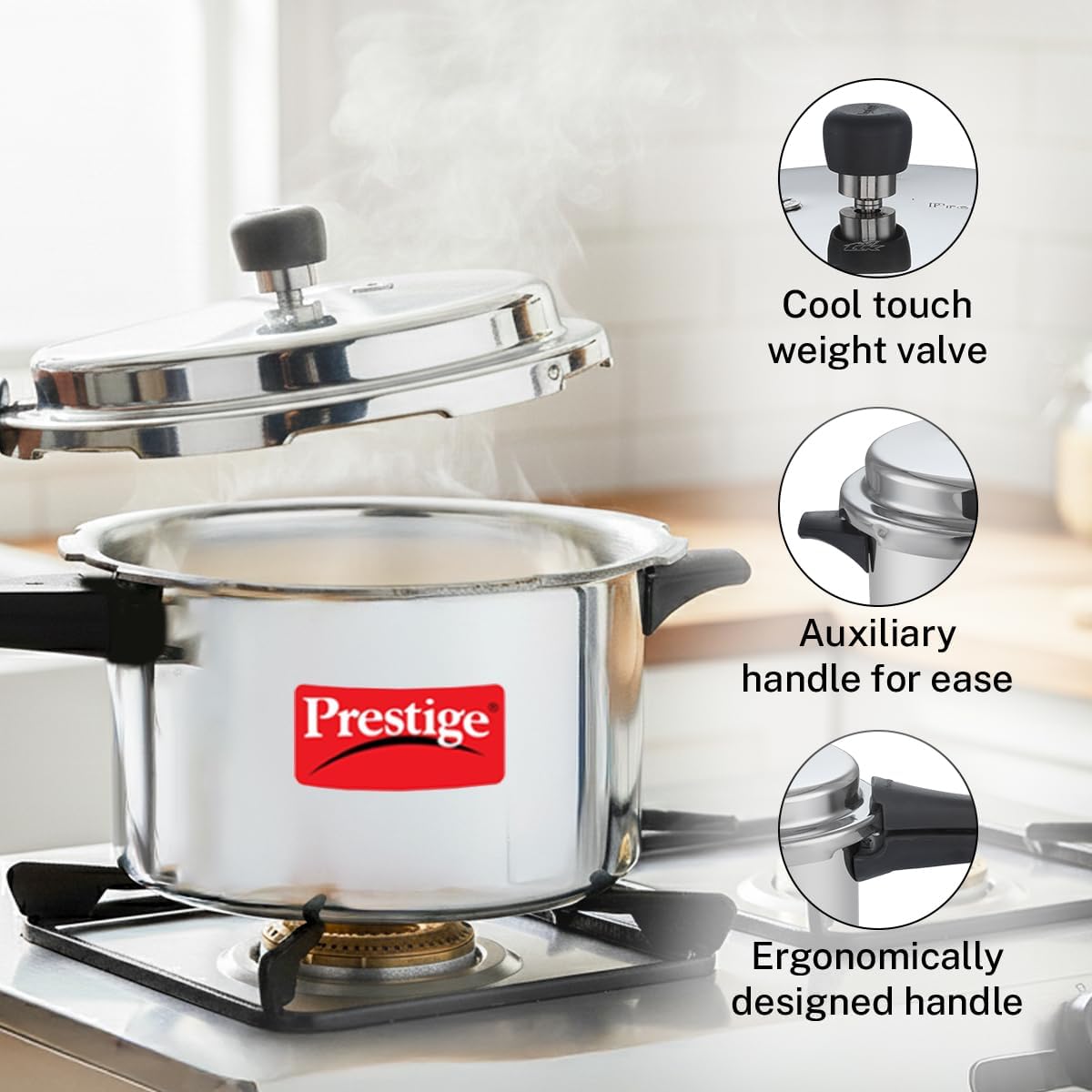 Prestige Popular Aluminum Pressure Cooker, 5 L, Silver