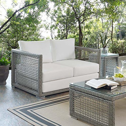 Modway EEI-2924 Aura Wicker Rattan Outdoor Patio 52" Loveseat with Cushions in Gray White