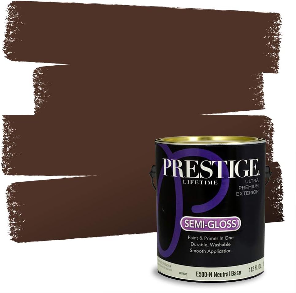 PRESTIGE Paints Exterior Paint and Primer In One, 1-Gallon, Semi-Gloss, Comparable Match of Sherwin Williams* French Roast*
