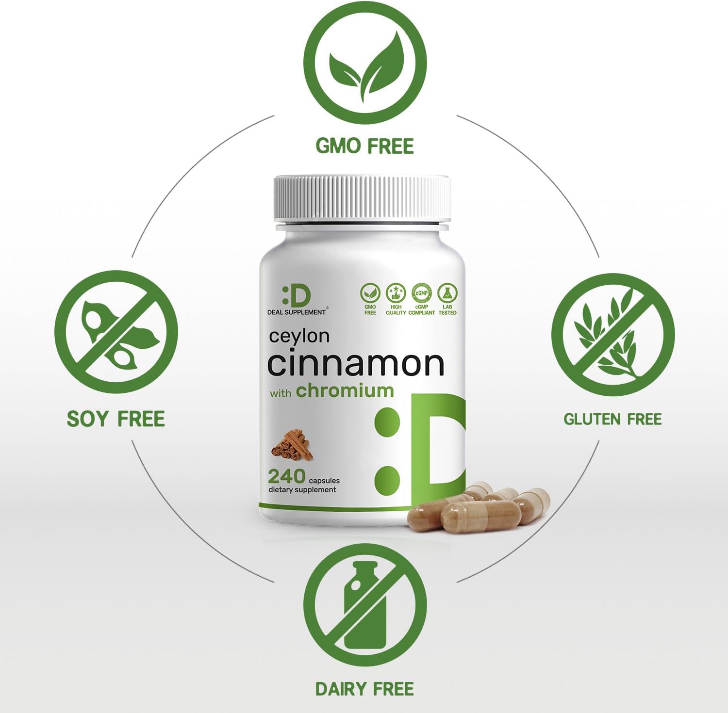 Ceylon Cinnamon with Chromium 1000mcg, 240 Capsules | Active Inner Bark Extract, True Sri Lanka Source | Natural Cinnamon Supplements