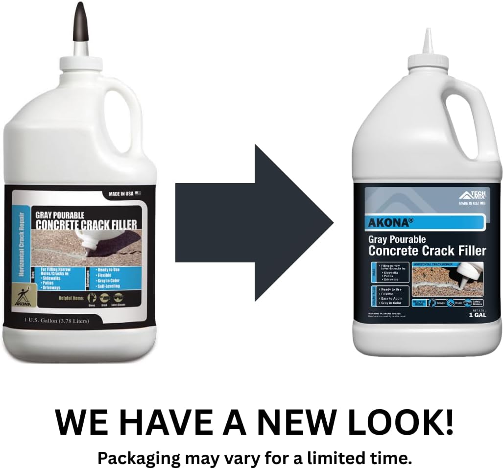Gray Pourable Concrete Crack Filler, 1 Gallon | Liquid Cement Crack Filler for Concrete, Gallon Size, Pourable, Fills Cracks, Gray in Color, Driveways