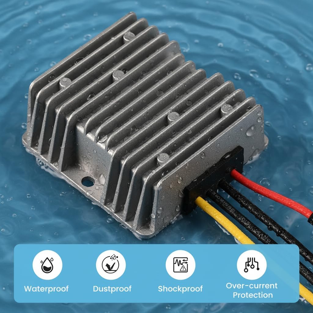 Input DC 18V-72V to 12V 10A 120W Buck Converter18V 20V 24V 36V 48V 60V 72V to 12V Step Down Converter Voltage Regulator Reducer Waterproof for Golf