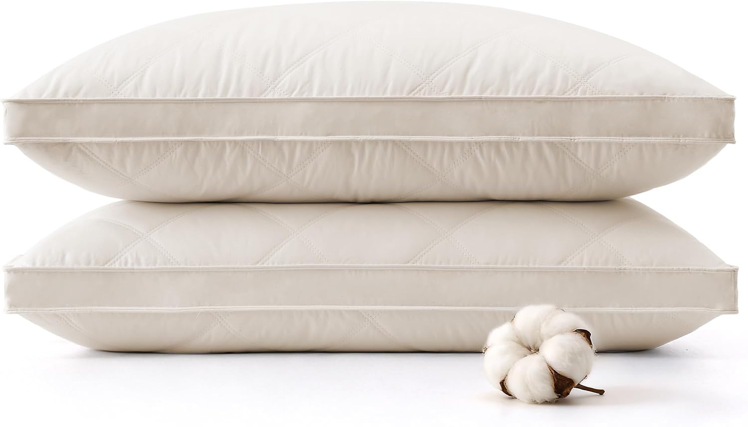 puredown® Goose Feathers and Down Pillow for Sleeping Hotel Collection Bed Pillows, Gusseted, Queen, Set of 2