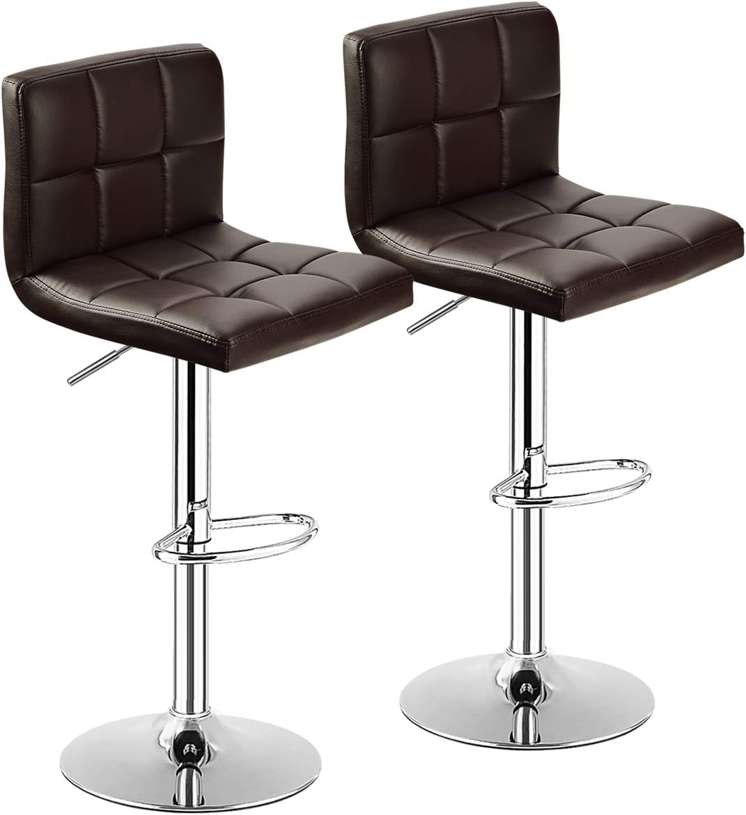 COSTWAY Bar Stool, Modern Swivel Adjustable Height PU Leather Barstools with Back, Square Armless Counter Height Bar Chair for Kitchen Island Dining Living Bistro Pub Counter, Black