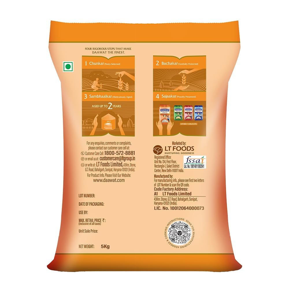 Daawat Pulav Basmati Rice | Naturally Aged Long & Slender Grains | Fluffy Non-Sticky Texture | Perfect for Pulav & Everyday Meals, 1 kg (2.2 lb)