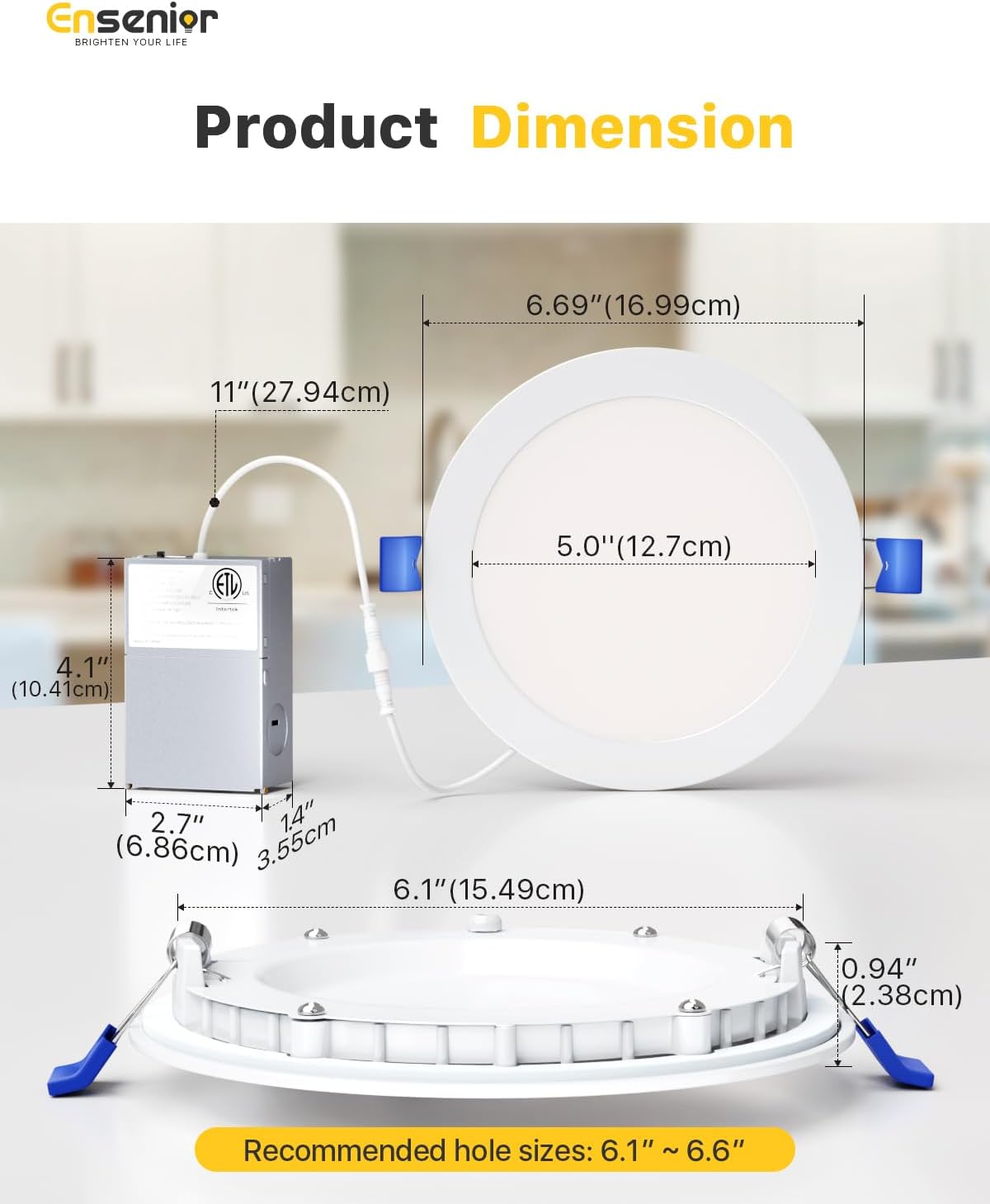 Ensenior 6 Pack 6 Inch LED Recessed Light, 5CCT Dimmable Canless Wafer