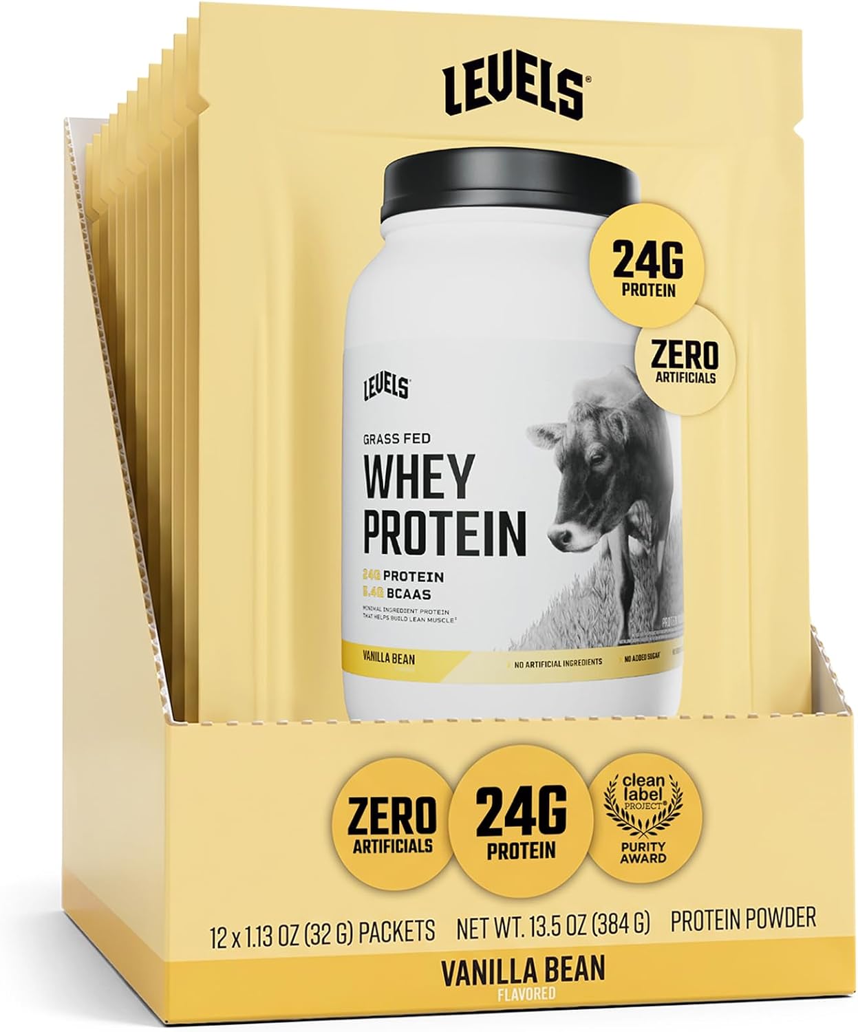 Levels Whey Protein Powder, No Artificial Ingredients, Pure Chocolate, 5LB | 24G of Protein, 5.4G BCAAs, Clean Ingredients, Hormone Free Dairy, No Fillers, No Added Sugar, No Junk