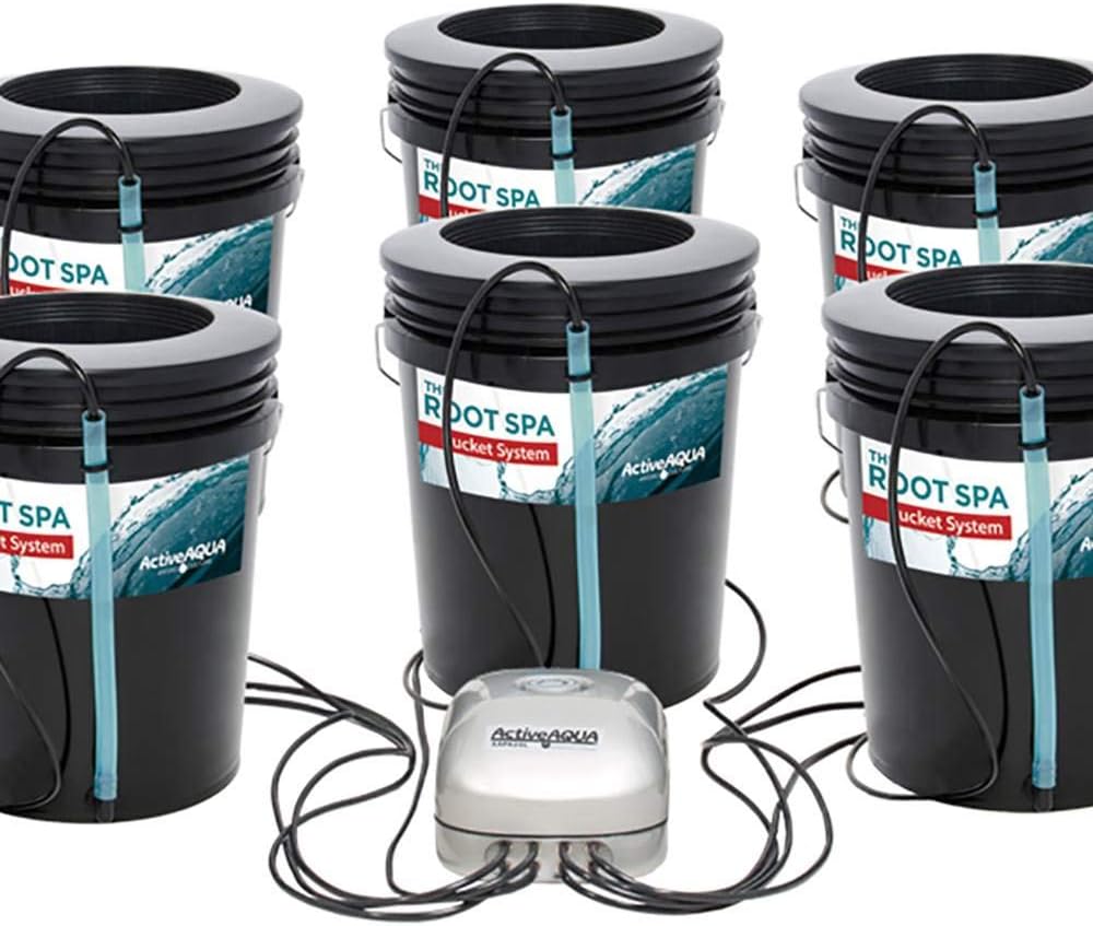 Hydrofarm RS5GALSYS Root Spa Deep Water Culture Bucket System, 5 Gallon, black | 8 in Grow Basket, Air Pump Included, 1/2 in Grommet And Elbow, 1/4 in Black Tubing, Pebble Media Sold Separately
