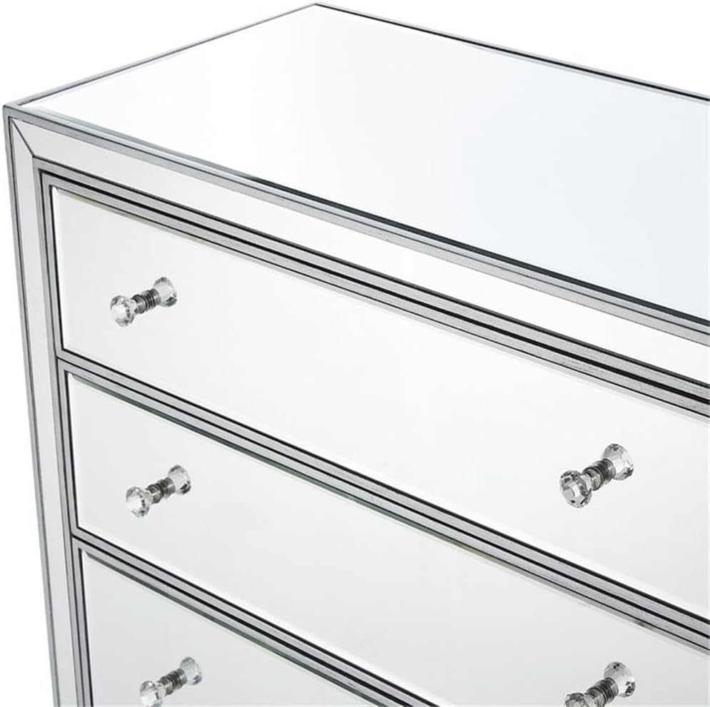 Reflexion 5 Drawer 48" Mirrored Chest in Antique Silver