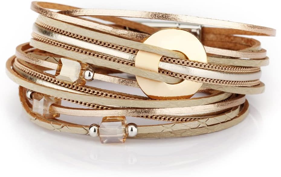 Fesciory Leather Wrap Bracelets for Women, Boho Western Layered Jewelry